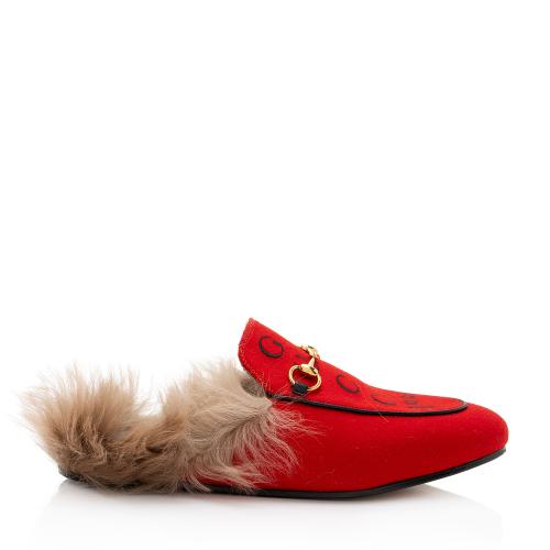 Gucci Felt Fur Gucci 100 Princetown Slippers - Size 8.5 / 38.5