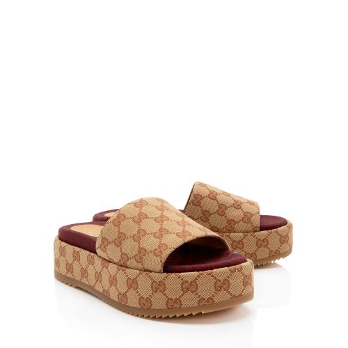 Gucci GG Canvas Angelina Slide Platform Sandals - Size 8.5 / 38.5