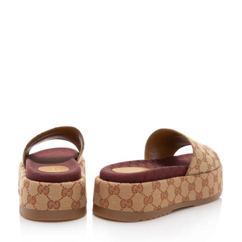 Gucci GG Canvas Angelina Slide Platform Sandals - Size 9 / 39
