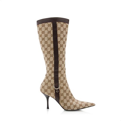Gucci GG Canvas Knee High Boots - Size 8.5 / 38.5