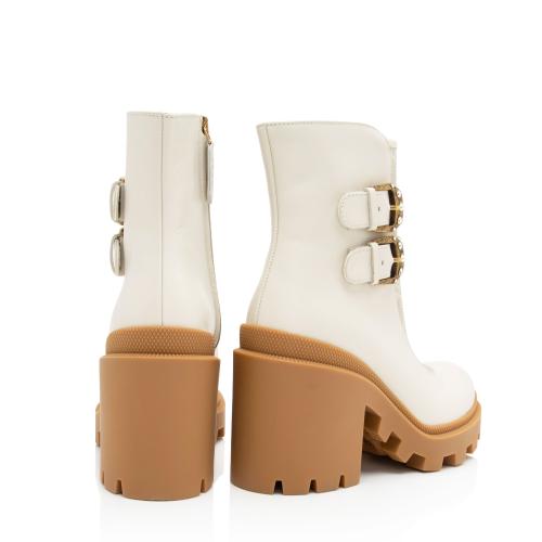 Gucci GG Supreme Calfskin Kensington Double Buckle Ankle Boots - Size 6 / 36