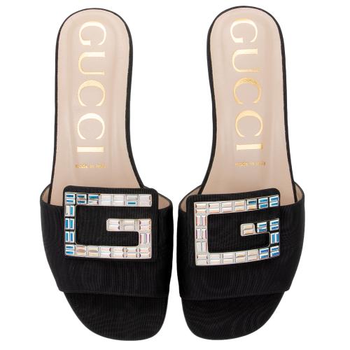 Gucci Leather Crystal G Madelyn Slide Sandals - Size 7.5 / 37.5