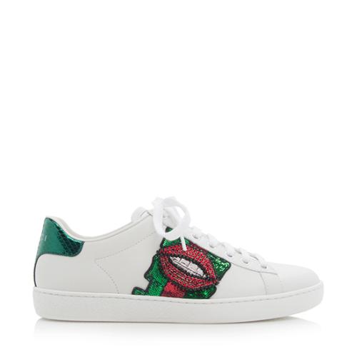Gucci Leather Embroidered Ace Low Top Sneakers - Size 6 / 36