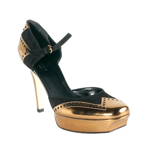 Gucci Metallic Leather Ankle Strap Spectator Heels - Size 10 / 39.5C