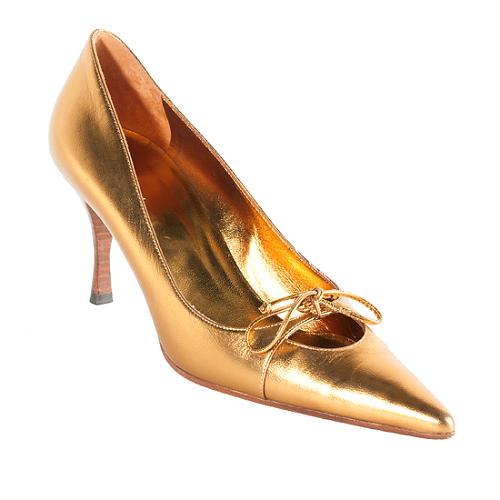 Gucci Metallic Leather Bow Pumps - Size 8.5 / 38.5