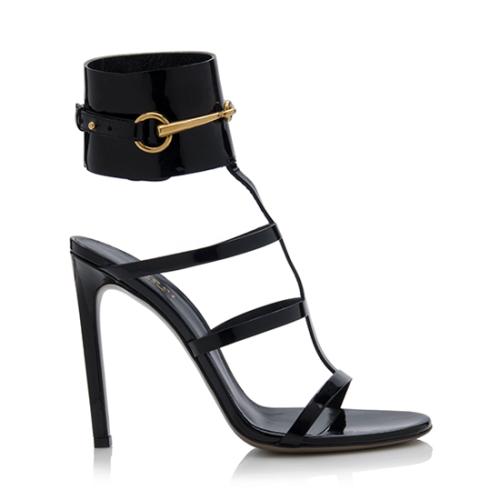 Gucci Patent Leather Horsebit Ankle Strap Sandals - Size 8.5 / 38.5