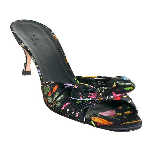 Gucci Satin Plise Floral Slides - Size 8 / 38.5