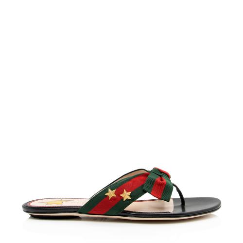 Gucci Grosgrain Web Star Studded Thong Sandals - Size 7.5 / 37.5