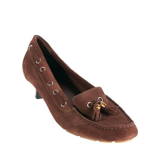 Gucci Suede Bamboo Kitten Heel Moccasin - Size 9.5 / 39.5