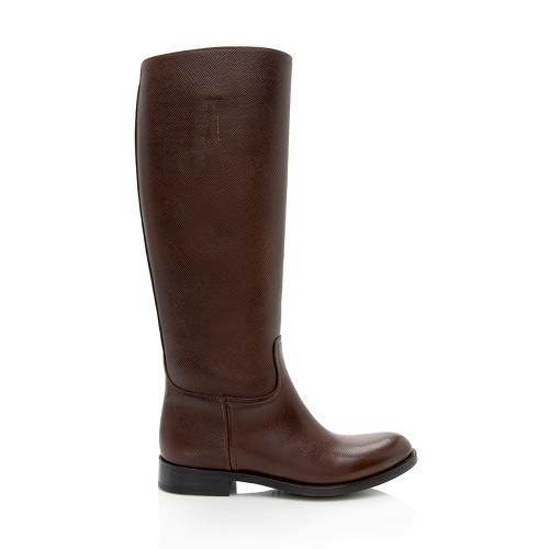 Prada Saffiano Leather Riding Boots - Size 6.5 / 36.5