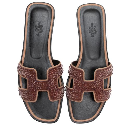 Hermes Beaded Leather Oran Sandals - Size 7.5 / 37.5