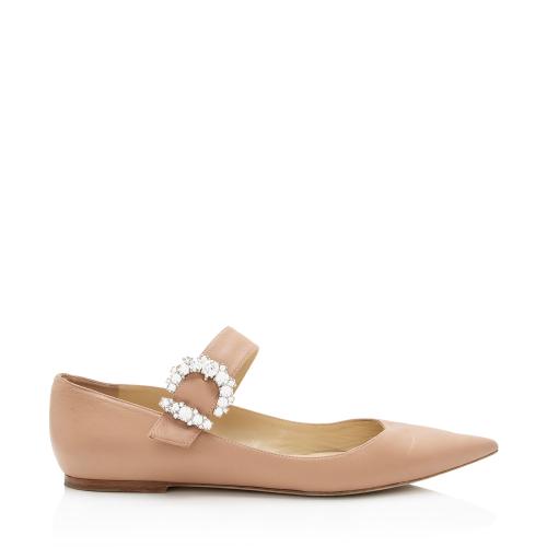 Jimmy Choo Leather Crystal Mary Jane Ballet Flats - Size 10.5 / 40.5