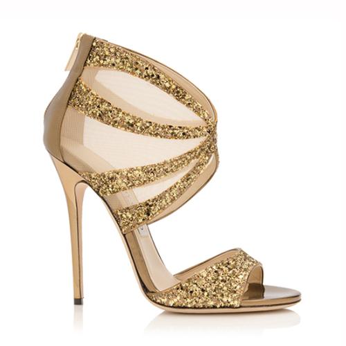 Jimmy Choo Leila Glitter Metallic Mesh Sandals - Size 8 / 38 - FINAL SALE