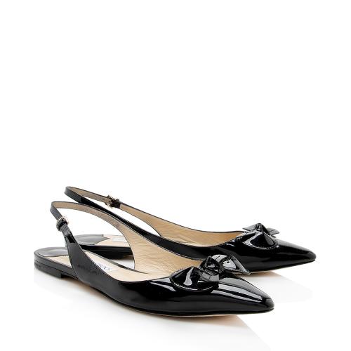 Jimmy Choo Patent Leather Blare Bow Flats - Size 9 / 39
