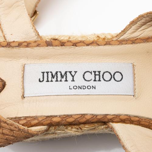 Jimmy Choo Python Embossed Leather Phoenix Wedge Espadrilles - Size 9 / 39