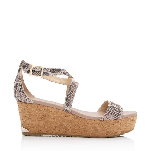 JIMMY CHOO Fearne Metallic Textured-leather Wedge Sandals – Shoes Post