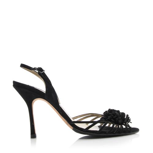 Jimmy Choo Suede Pom Sandals - Size 10.5 / 40.5
