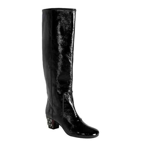 Lanvin Patent Leather Crystal Heel Knee High Boots - Size 10 / 40