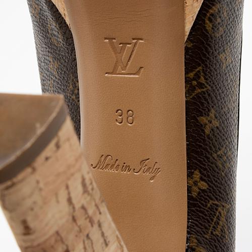 Louis Vuitton Monogram Canvas Cork Rivoli Peep Toe Platform Pumps - Size 8  / 38, Louis Vuitton Shoes