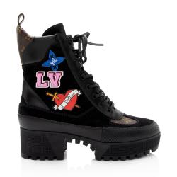 Louis Vuitton Monogram Canvas Suede LV Heart Laureate Boots - Size 8.5 / 38.5
