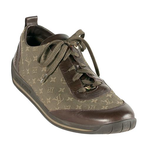 Louis Vuitton Brown Leather And Mini Lin Canvas Low Top Sneakers