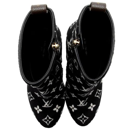 Louis Vuitton Monogram Velvet Silhouette Ankle Boots - Size 7.5 / 37.5