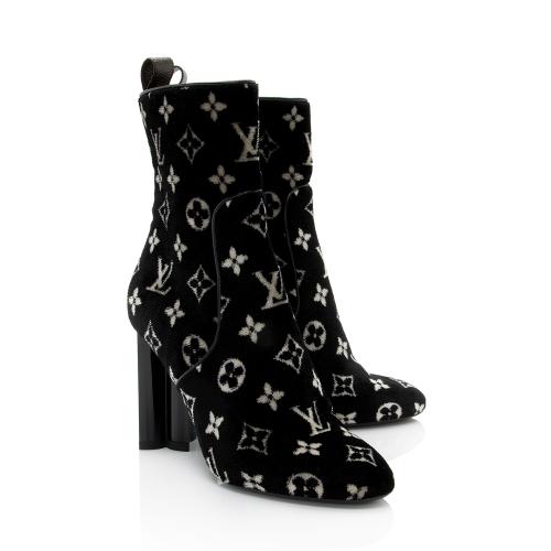 Louis Vuitton Monogram Velvet Silhouette Ankle Boots - Size 7.5