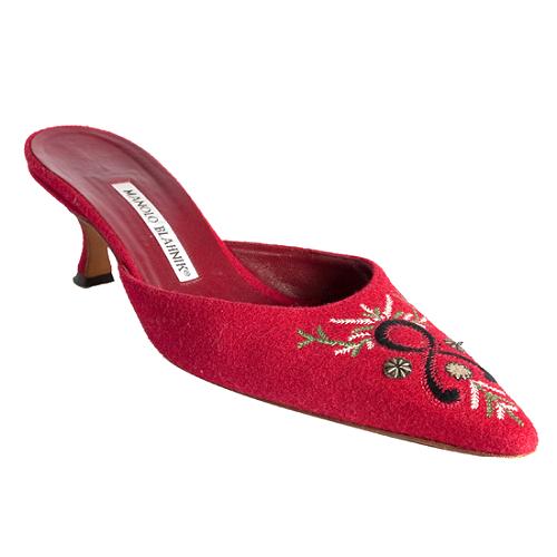 Manolo Blahnik Embroidered Mules - Size 8.5 / 38.5