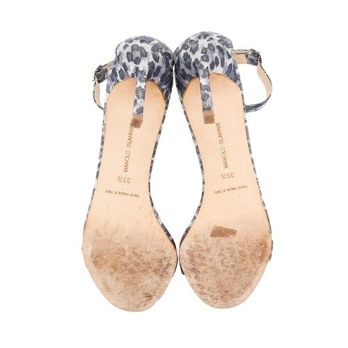 Manolo Blahnik Metallic Leopard Fabric Chaos Ankle Strap Sandals - Size 9.5 / 39.5