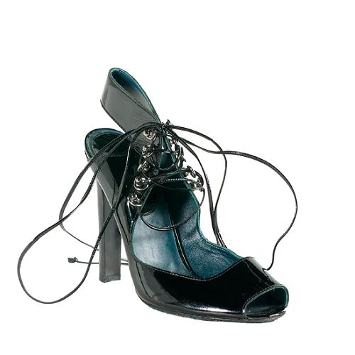 Manolo Blahnik Patent Leather Lace-Up Sandals - Size 8.5 / 38.5