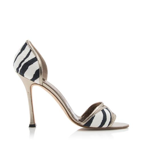 Manolo Blahnik Striped Linen Kadido Canepa DOrsay Sandals - Size 9.5 / 39.5