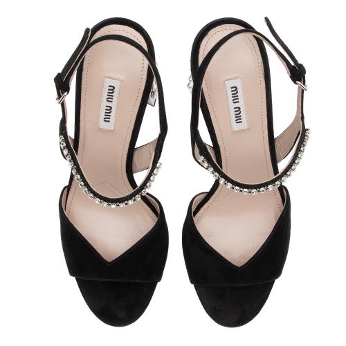 Miu Miu Suede Jewel Block Heel Sandals - Size 9 / 39