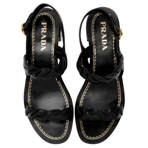 Prada Patent Leather Braided Slingback Sandals - Size 6 / 36