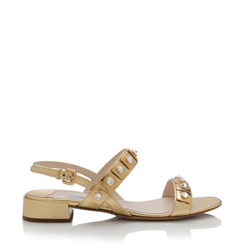 Prada Saffiano Crystal Embellished Slingback Sandals - Size 8 / 38 - FINAL SALE