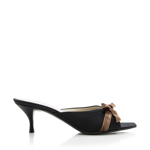 Prada Satin Velvet Bow Kitten Heel Slide Sandals - Size 7.5 / 37.5