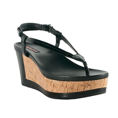 Prada Sport Patent Leather Thong Wedges - Size 8 / 38