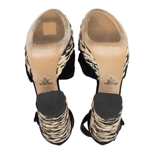 Prada Suede Raffia Platform Sandals - Size 6.5 / 36.5