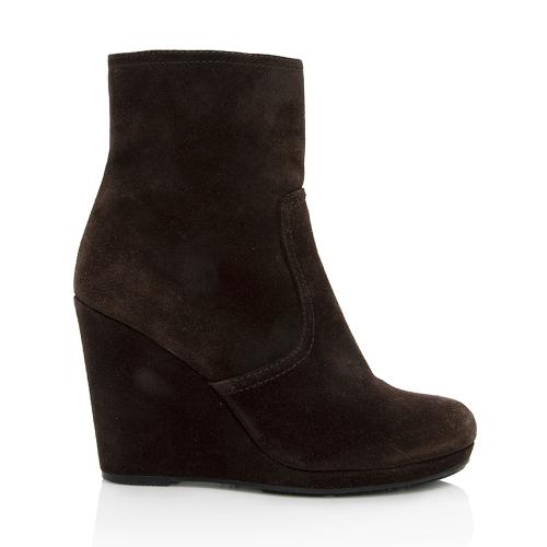 Prada Suede Wedge Ankle Booties - Size 8.5 / 38.5