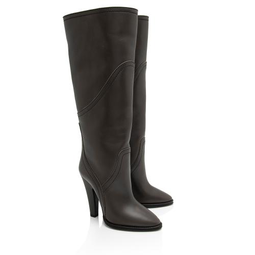 Saint Laurent Aragona Leather Kensington Knee High Boots - Size 7.5 / 37.5