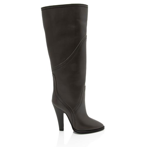 Saint Laurent Aragona Leather Kensington Knee High Boots - Size 7.5 / 37.5