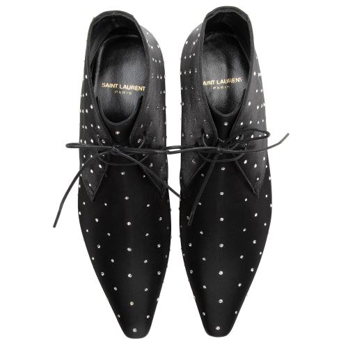 Saint Laurent Satin Crystal Lace Up Ankle Boots - Size 9.5 / 39.5