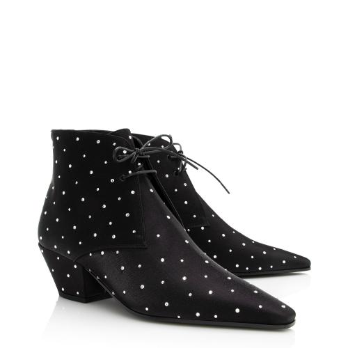 Saint Laurent Satin Crystal Lace Up Ankle Boots - Size 9.5 / 39.5