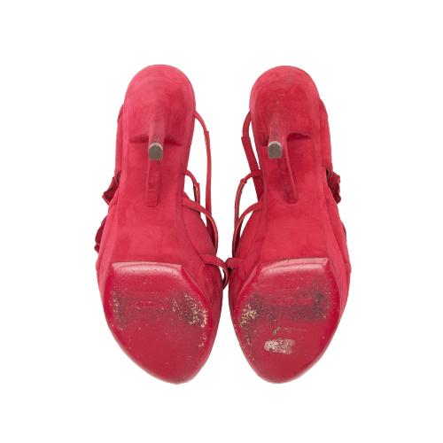 Saint Laurent Suede Rose Petal Platform Sandals - Size 7 / 37