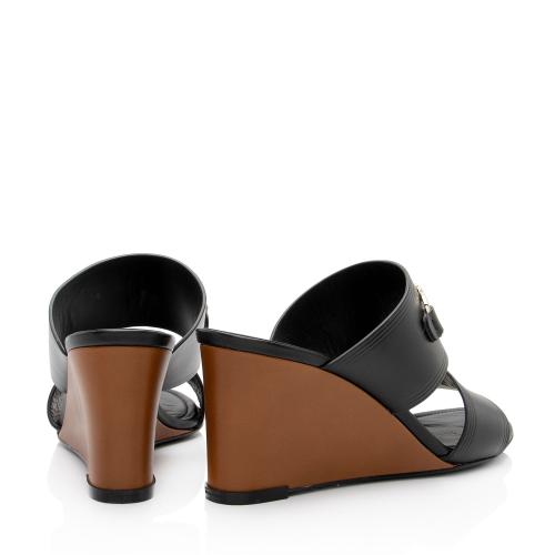 Salvatore Ferragamo Leather Gancini Wedge Sandals - Size 8 / 38