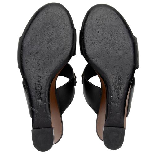 Salvatore Ferragamo Leather Gancini Wedge Sandals - Size 8 / 38
