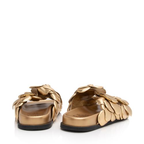 Valentino Metallic Leather Rose Edition Slide Sandals - Size 7 / 37