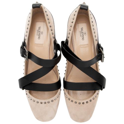 Valentino Suede Rockstud Strappy Soul Ballet Flats - Size 7 / 37 