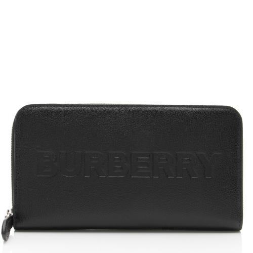 Burberry Calfskin Embossed Logo Elmore Zip Around Wallet