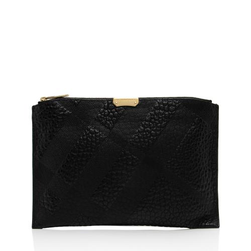 Burberry Embossed Leather Check Peyton Wristlet