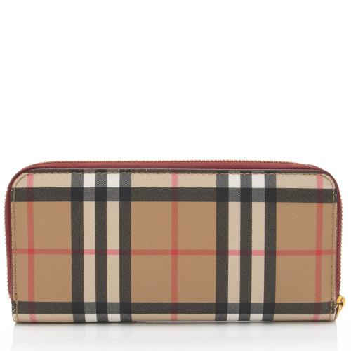 Burberry Vintage Check Leather Zip Around Wallet